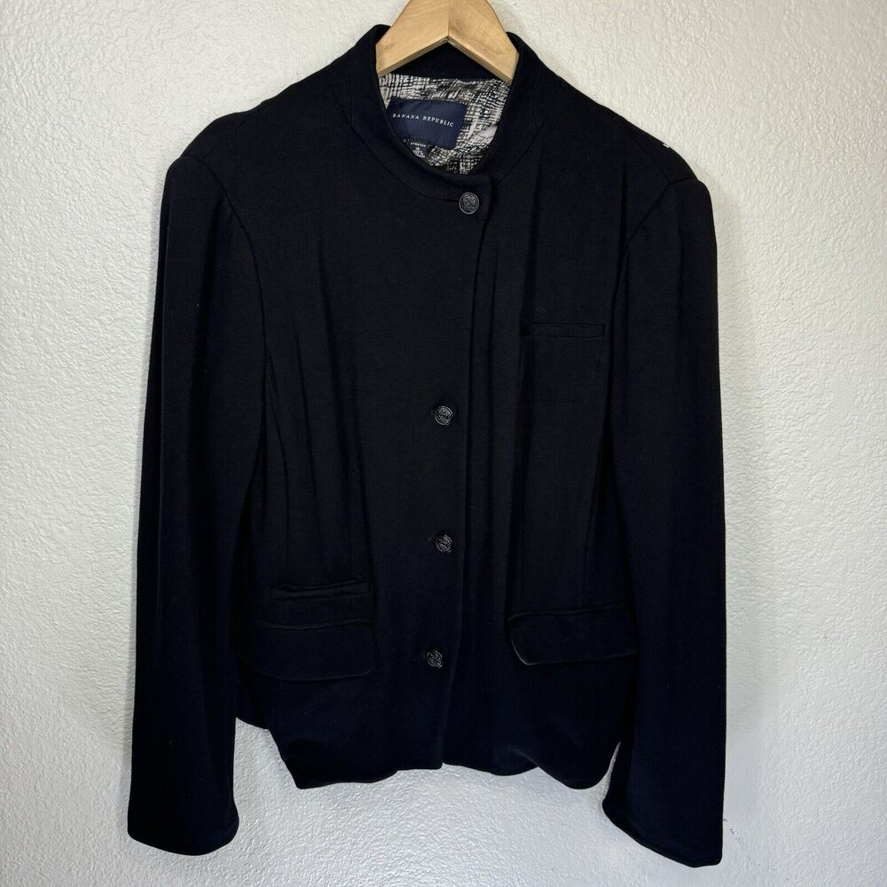Banana Republic Blazer Women 16 Black Knit Stretch Captain Stretch Career Travel